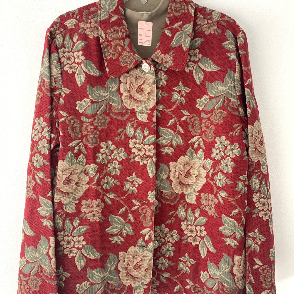 VTG FLORAL JACKET blazer COAT beige turtleneck 80s